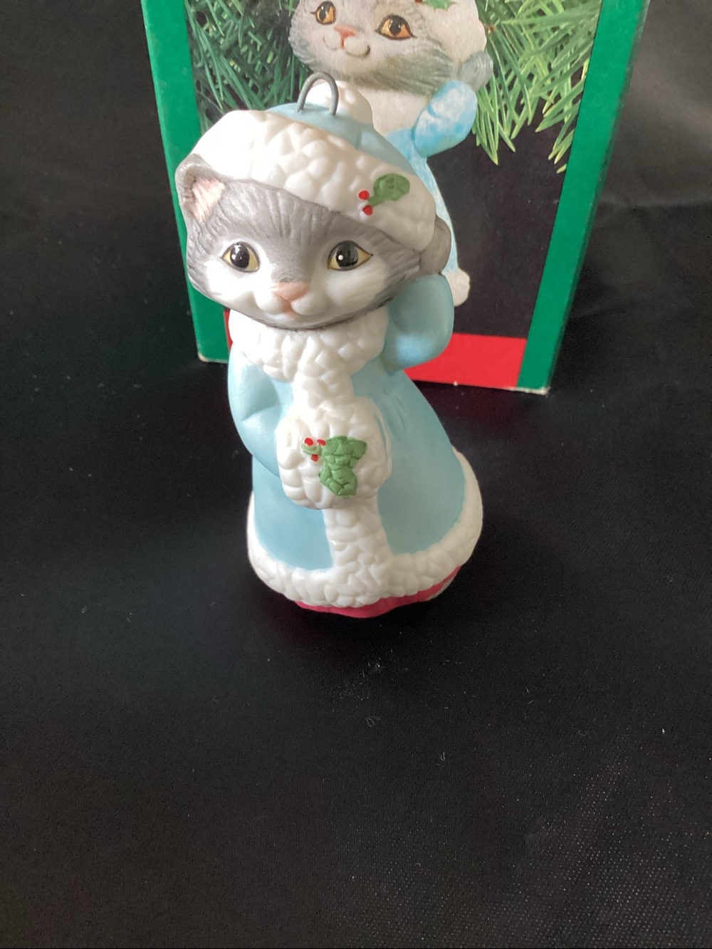 Hallmark Keepsake Ornament 1990 Christmas Kitty Blue Vintage With Box